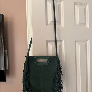 Maje Dark Green Fringe Crossbody Bag